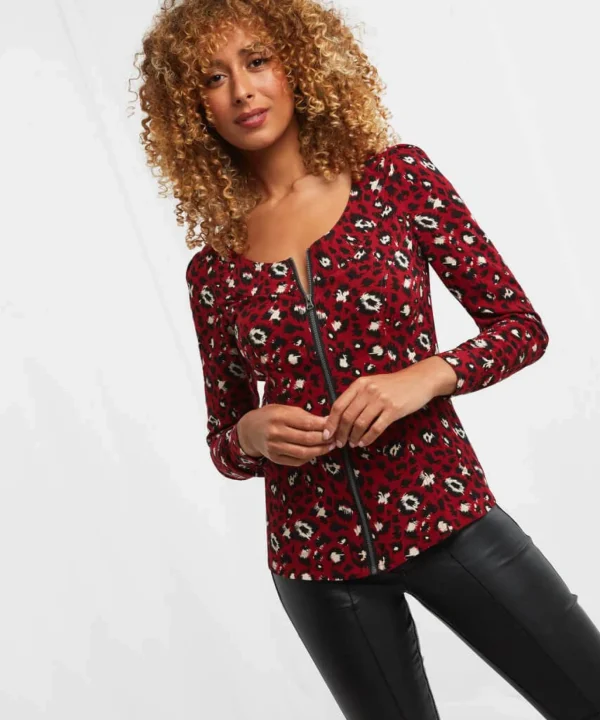 Sale Tops, Tunics & Blouses | Women's Joe Browns Amazing Animal Zip Top Red