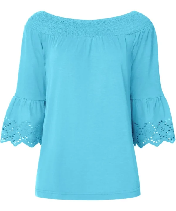 Sale Tops, Tunics & Blouses | Women's Joe Browns Bardot Broderie Top Aqua / Orange