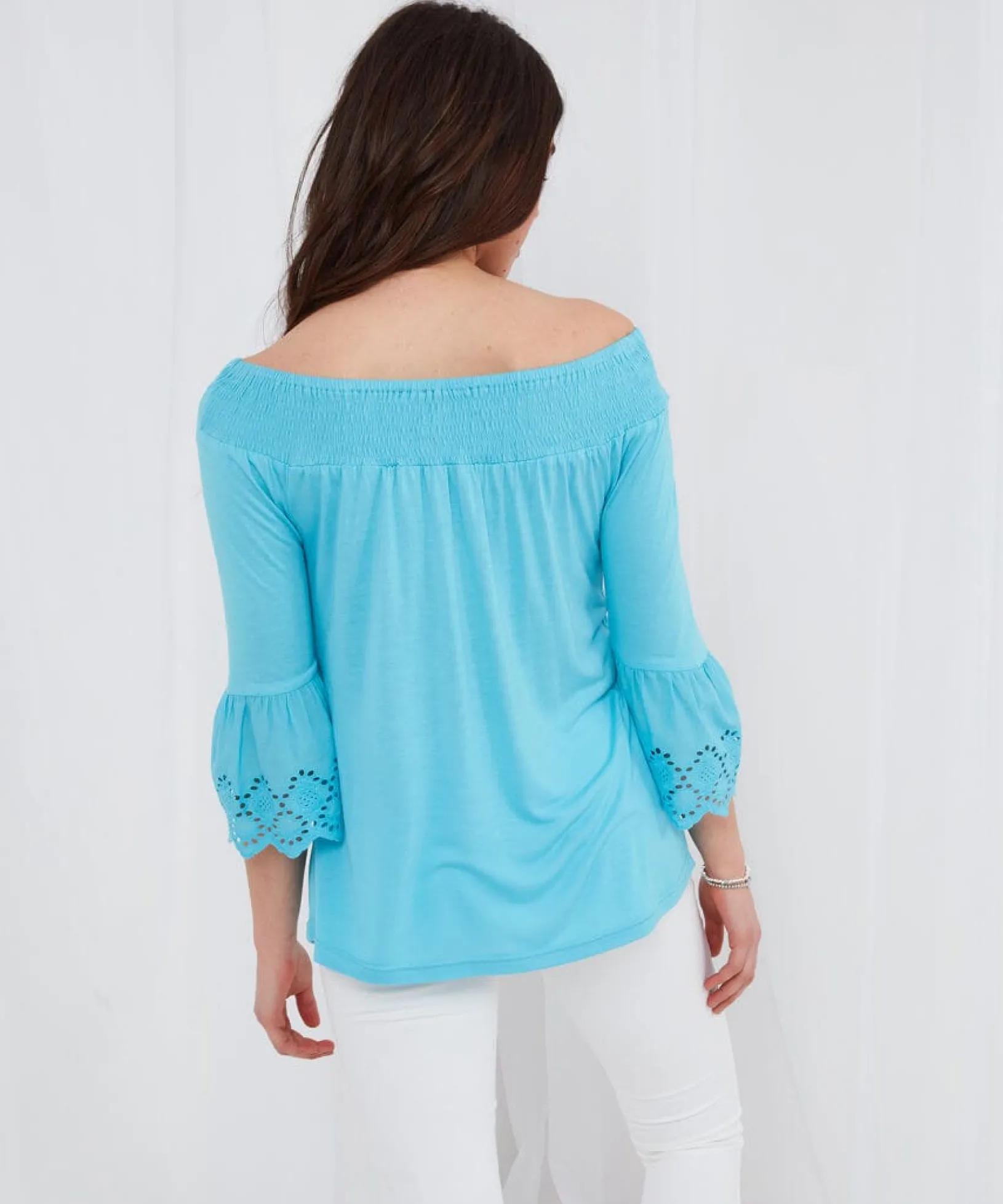 bardot_broderie_top_3.webp Sale Tops, Tunics & Blouses | Women's Joe Browns Bardot Broderie Top Aqua / Orange