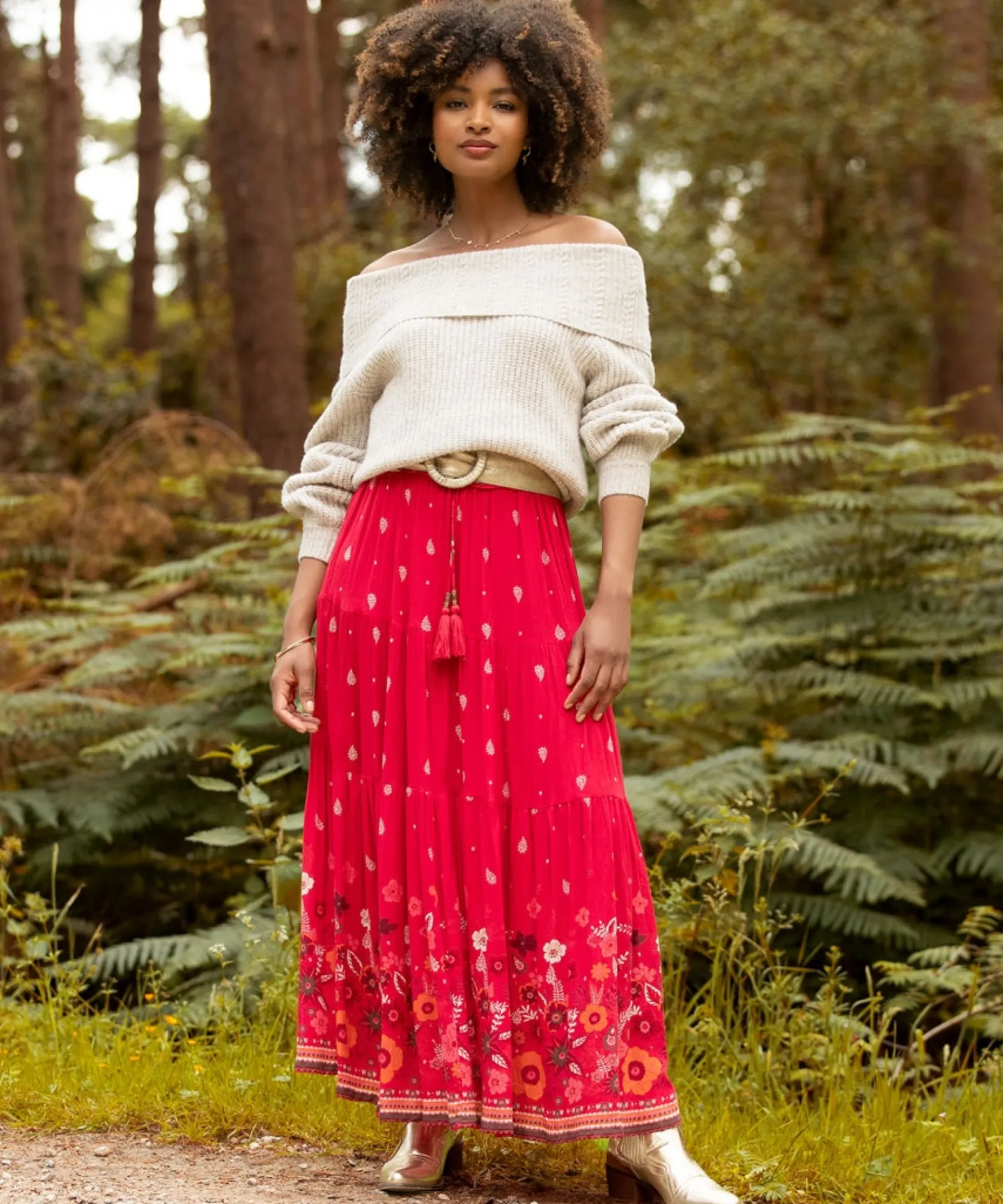 border_print_skirt_6.webp Skirts | Sale Skirts | Women's | Women's Joe Browns Border Print Skirt Red