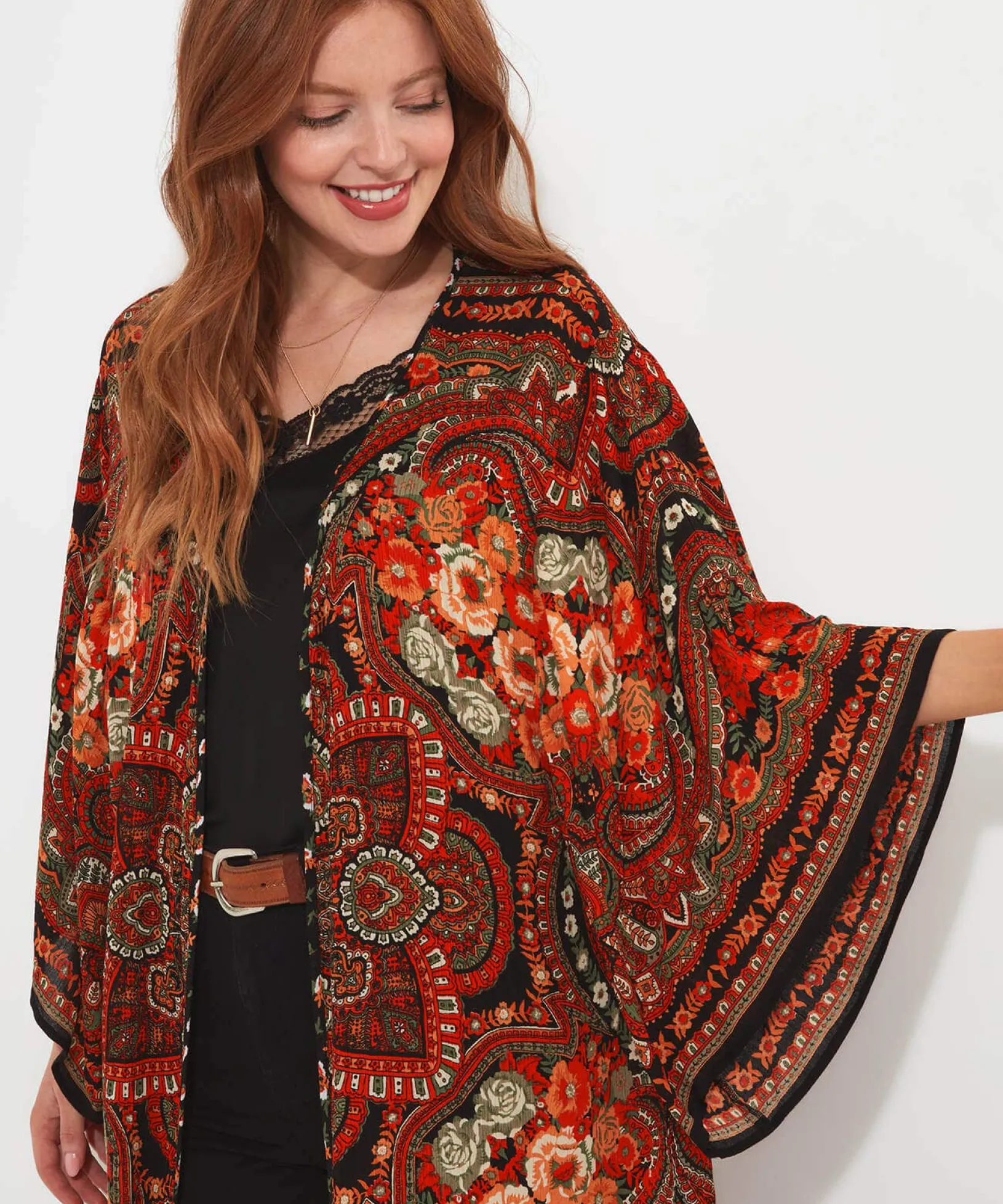 curious_carnival_kimono_1.webp Tops, Tunics & Blouses | Sale Tops, Tunics & Blouses | Women's | Women's Joe Browns Curious Carnival Kimono Multi / Orange
