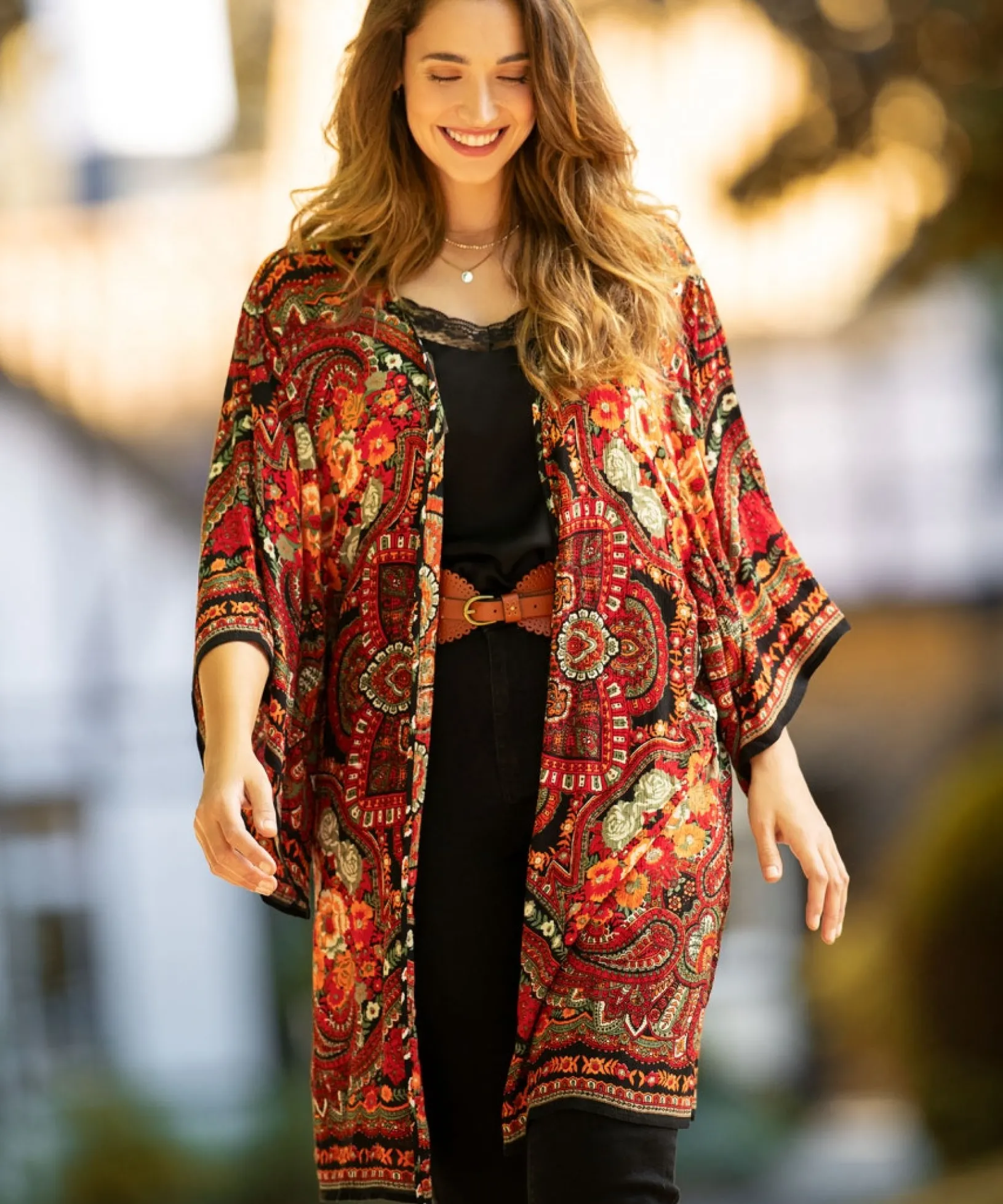 curious_carnival_kimono_4.webp Tops, Tunics & Blouses | Sale Tops, Tunics & Blouses | Women's | Women's Joe Browns Curious Carnival Kimono Multi / Orange
