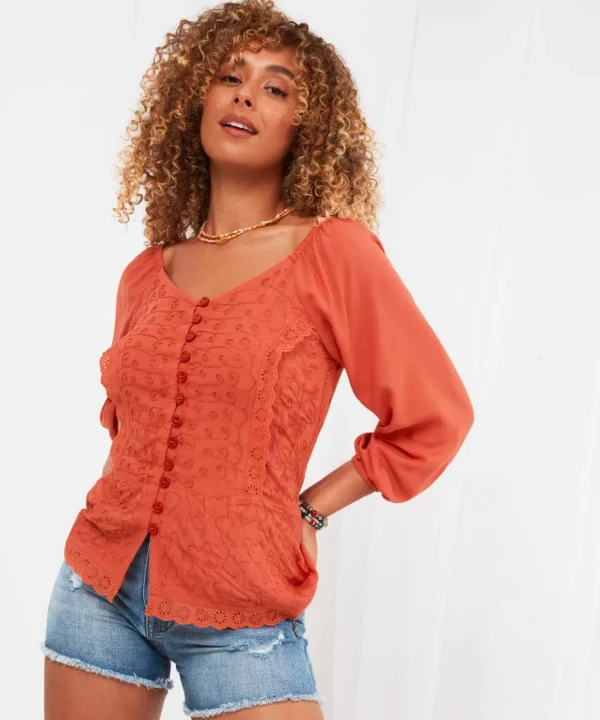 Sale Tops, Tunics & Blouses | Women's Joe Browns Embroidered Elegance Top Orange / White