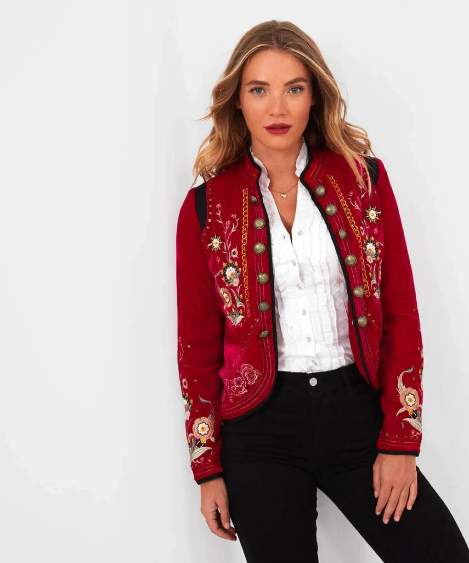 enchanting_embroidered_ja_0.webp Shop Blazers | Sale Coats & Jacket | Women's | Women's Joe Browns Enchanting Embroide Jacket Red