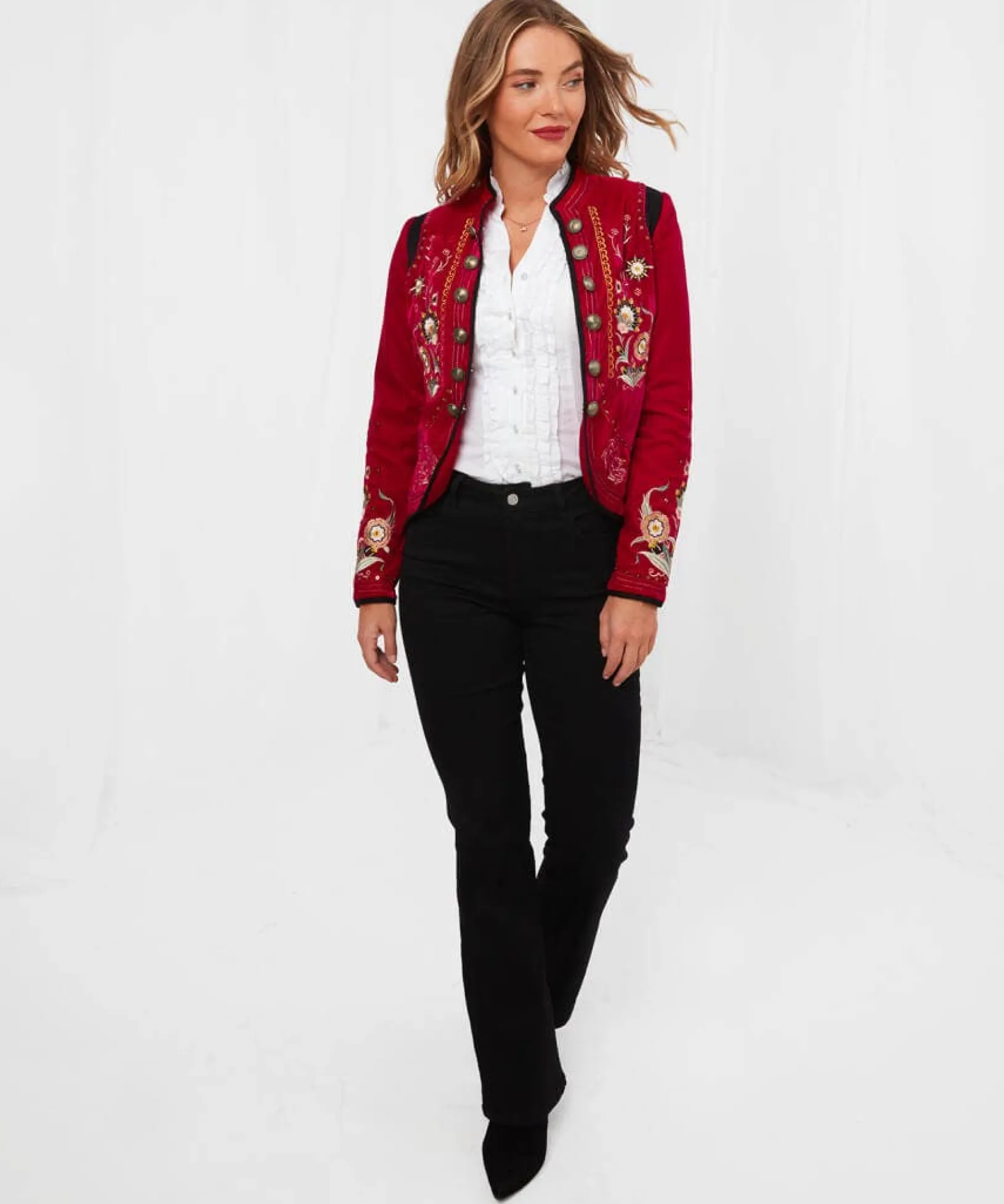 enchanting_embroidered_ja_2.webp Shop Blazers | Sale Coats & Jacket | Women's | Women's Joe Browns Enchanting Embroide Jacket Red