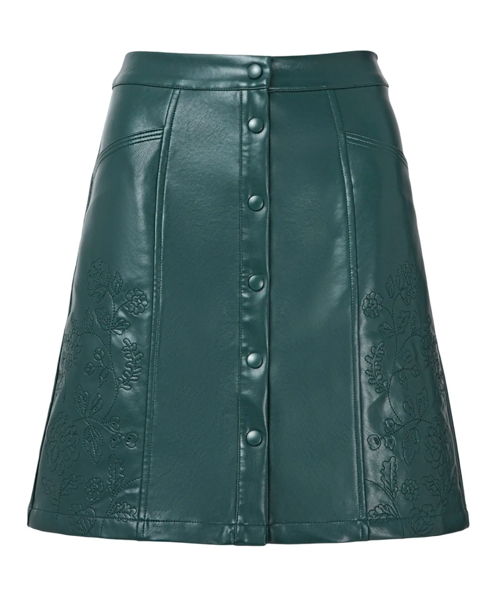 enchanting_embroidered_pu_1.webp Skirts | Sale Skirts | Women's | Women's Joe Browns Enchanting Embroidered PU Skirt Green