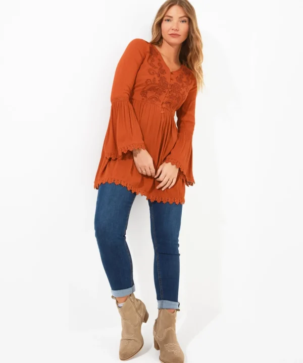 Shop Women's Collection | Tops, Tunics & Blouses | Sale Tops, Tunics & Blouses | Top Picks | Women's | Women's Joe Browns Ever So Pretty Embroidered Tunic Top Orange