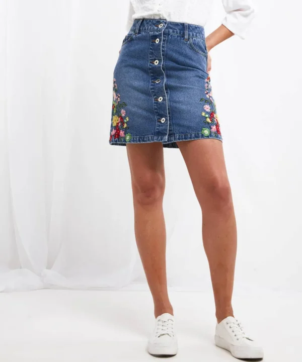 Sale Skirts | Women's Joe Browns Fabulous Flora Denim Skirt Blue