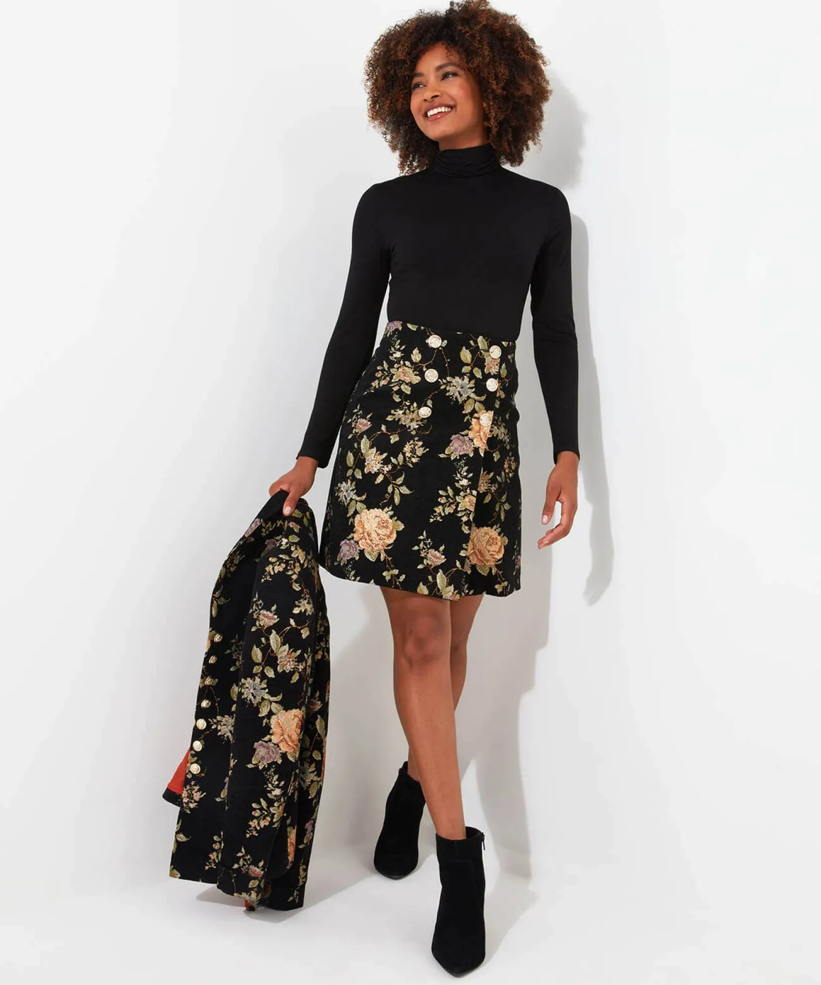 fabulous_floral_skirt_2.webp Skirts | Sale Skirts | Women's | Women's Joe Browns Fabulous Floral Skirt Black