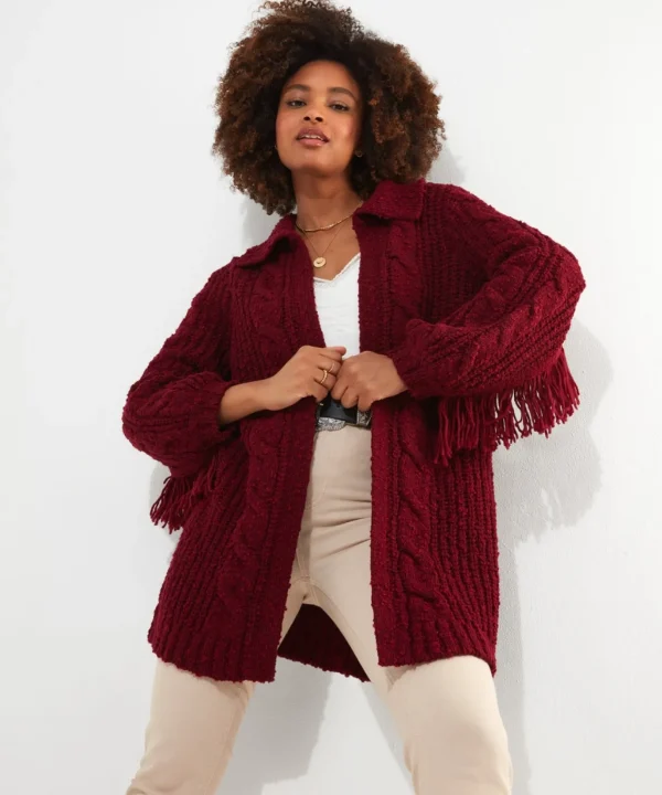 Cardigans & Coatigans | Sale Knitwear & Jumpers | Top Picks | Women's Joe Browns Fabulously Fringed Cardigan Berry