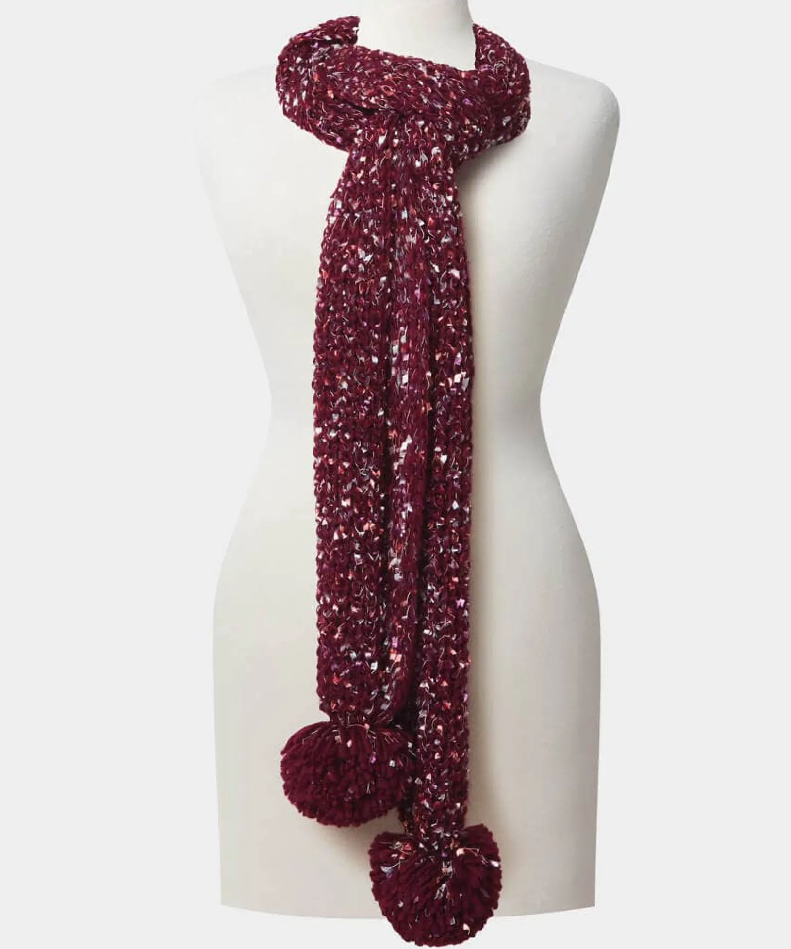 fantasia_tape_yarn_bobble_1.webp Accessories & Jewellery | Women's Joe Browns Fantasia Tape Yarn Bobble Scarf Wine Multi