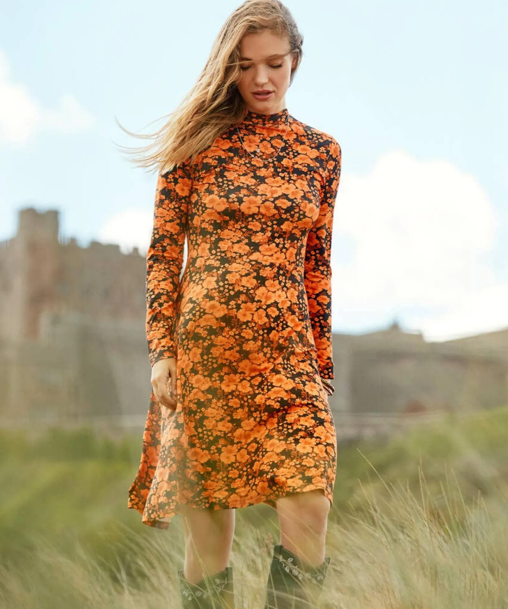 funky_floral_dress_5.webp Shop Women's Collection | Dresses | Sale Dresses | Top Picks | Women's | Women's Joe Browns Funky Floral Dress Orange