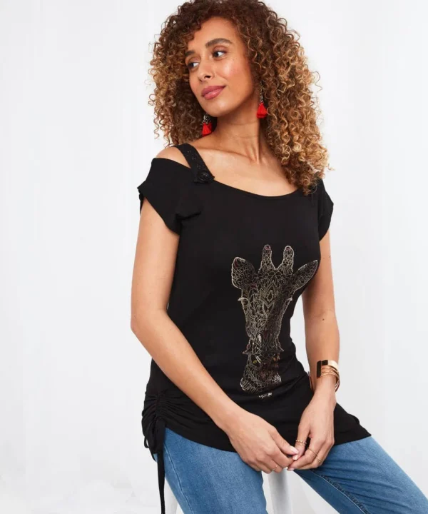 Sale Tops, Tunics & Blouses | Women's Joe Browns Geo Giraffe Graphic Top Black