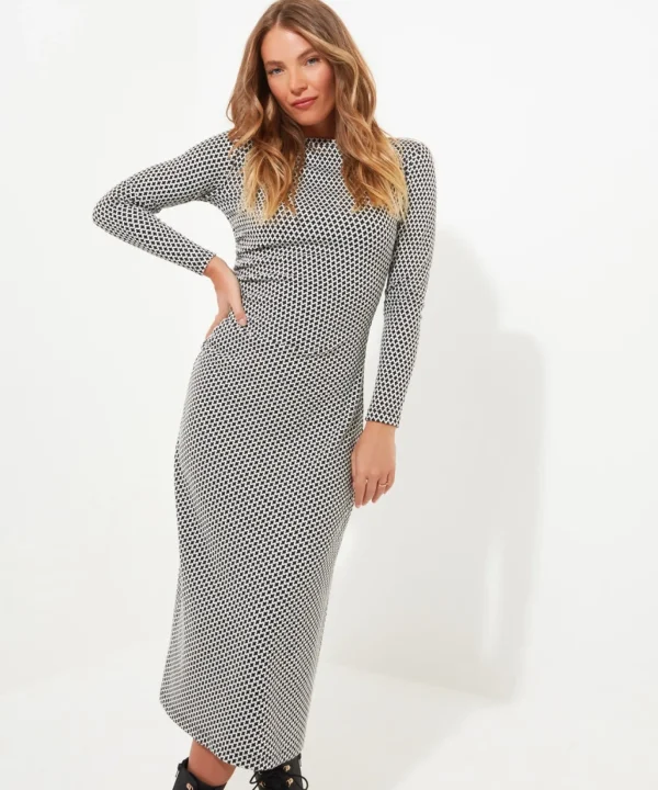 Shop Women's Collection | Midi Dresses | Dresses | Sale Dresses | Top Picks | Top Picks | Women's | Women's Joe Browns Geo Jacquard Ruched Side Jersey Dress Black/White