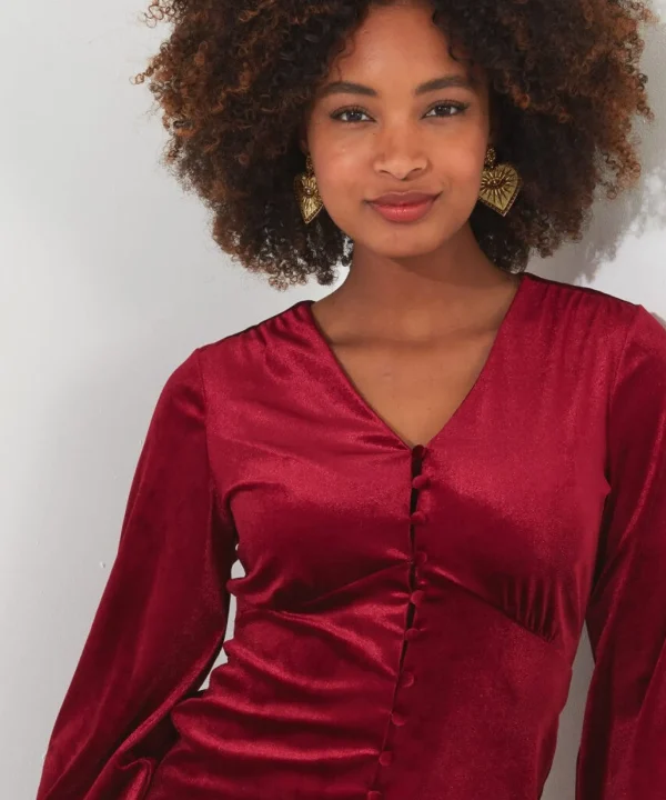 Shop Women's Collection | Occasion Outfits | Tops, Tunics & Blouses | Sale Tops, Tunics & Blouses | Top Picks | Top Picks | Women's | Women's Joe Browns Gorgeous Velour Button Top Berry