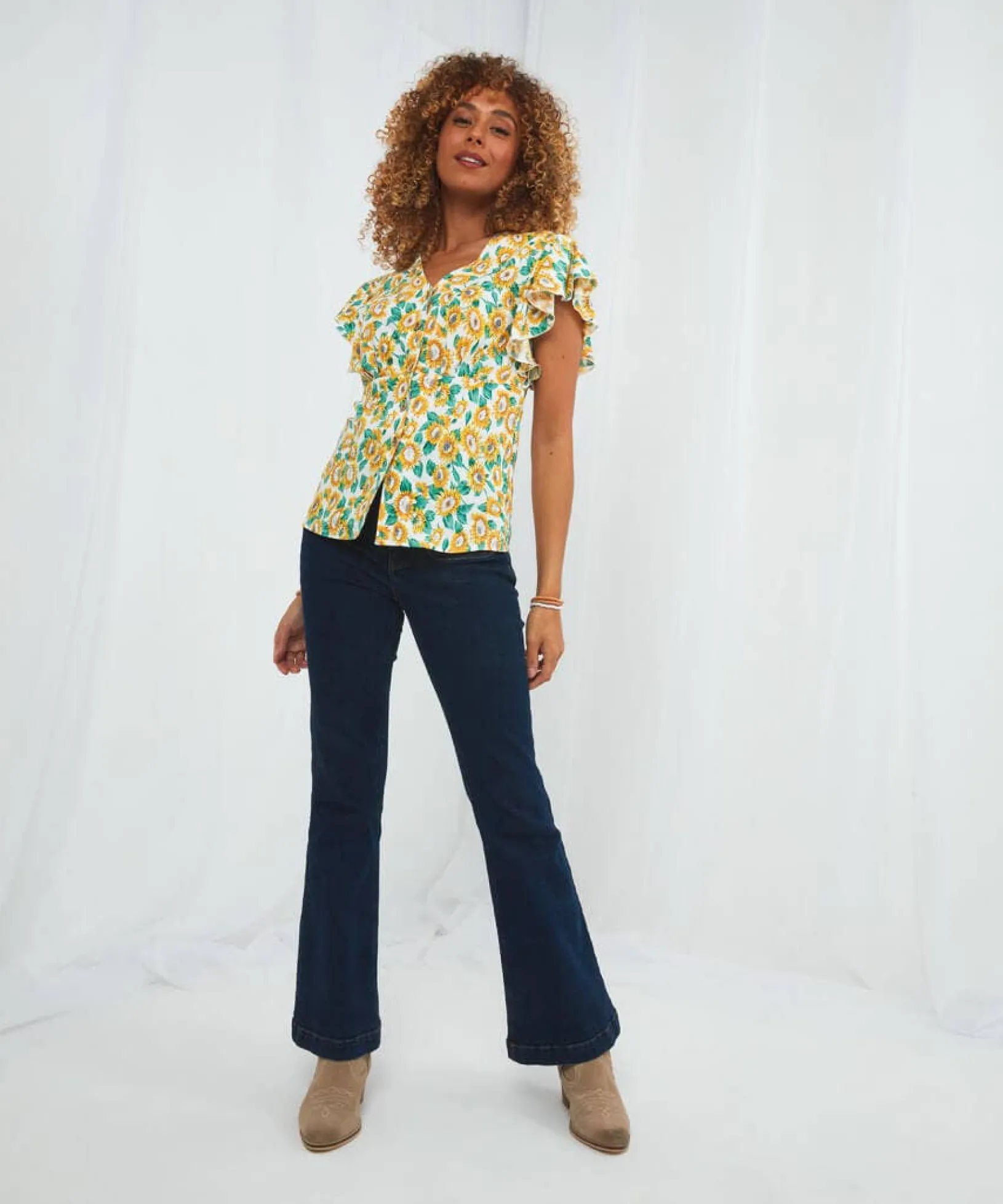 happy_sunflower_blouse_2.webp Sale Tops, Tunics & Blouses | Women's Joe Browns Happy Sunflower Blouse White/Yellow