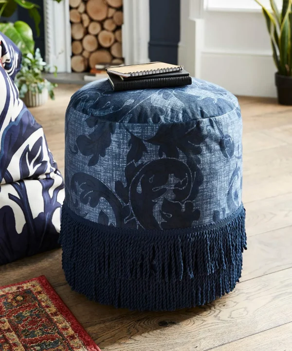 Floral Décor | Sale Furniture | Home | Home Joe Browns Heritage Fringed Velvet Footstool Navy / Green