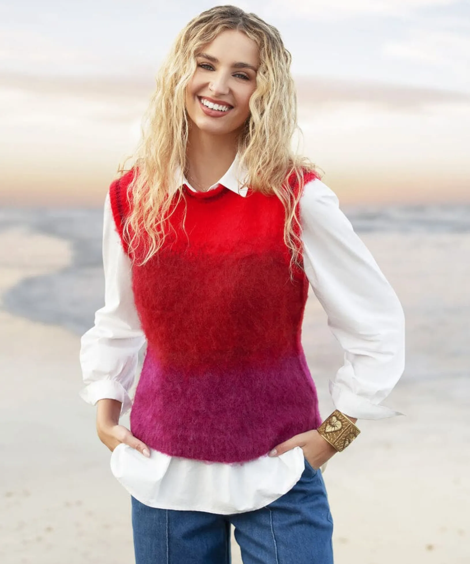ibiza_ombre_tank_top_5.webp Gifts | Cardigans & Coatigans | Women's | Top Picks Joe Browns Ibiza Ombre Tank Top Red