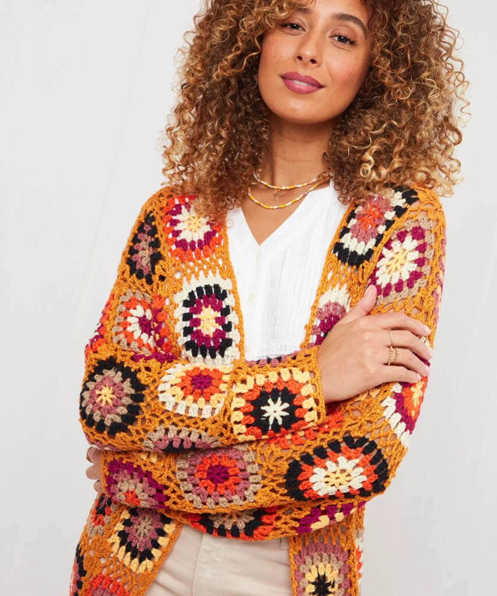 joes_favourite_crochet_ca_4.webp Shop Women's Collection | Cardigans & Coatigans | Gifts | Sale Knitwear & Jumpers | Top Picks | Top Picks | Women's | Women's Joe Browns Joe's Favourite Crochet Cardigan Mustard / Blue