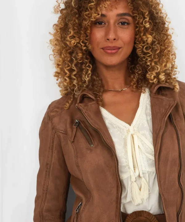 Leather Jackets & Clothing | Coats & Jackets | Sale Leather Jackets | Sale Coats & Jacket | Women's | Women's | Women's | Women's Joe Browns Joe's Favourite Leather Biker Jacket Tan / Deep Pine