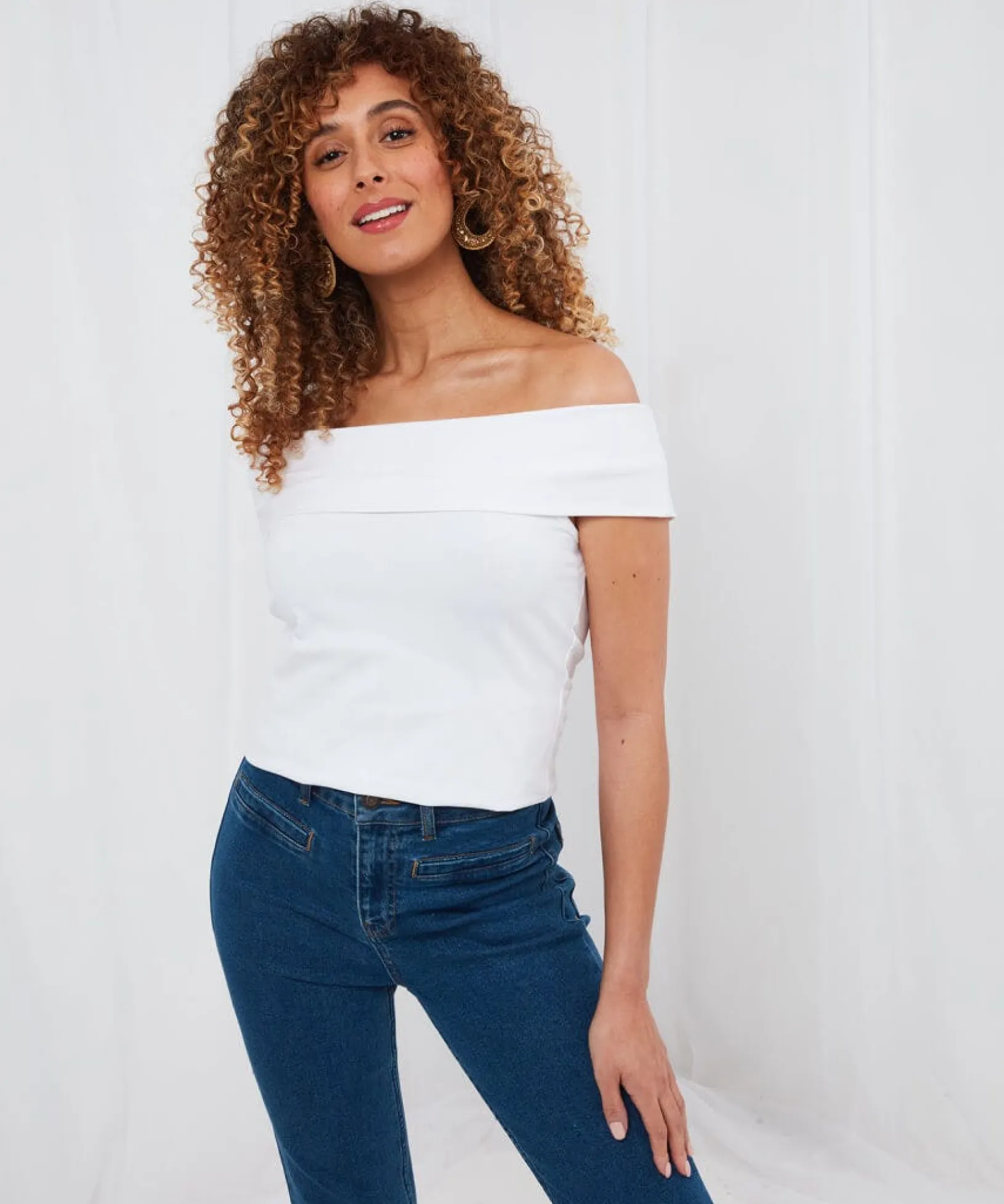 joes_must_have_essential__0.webp Sale Tops, Tunics & Blouses | Women's Joe Browns Joes Must Have Essential Bardot Top White / Black / Orange