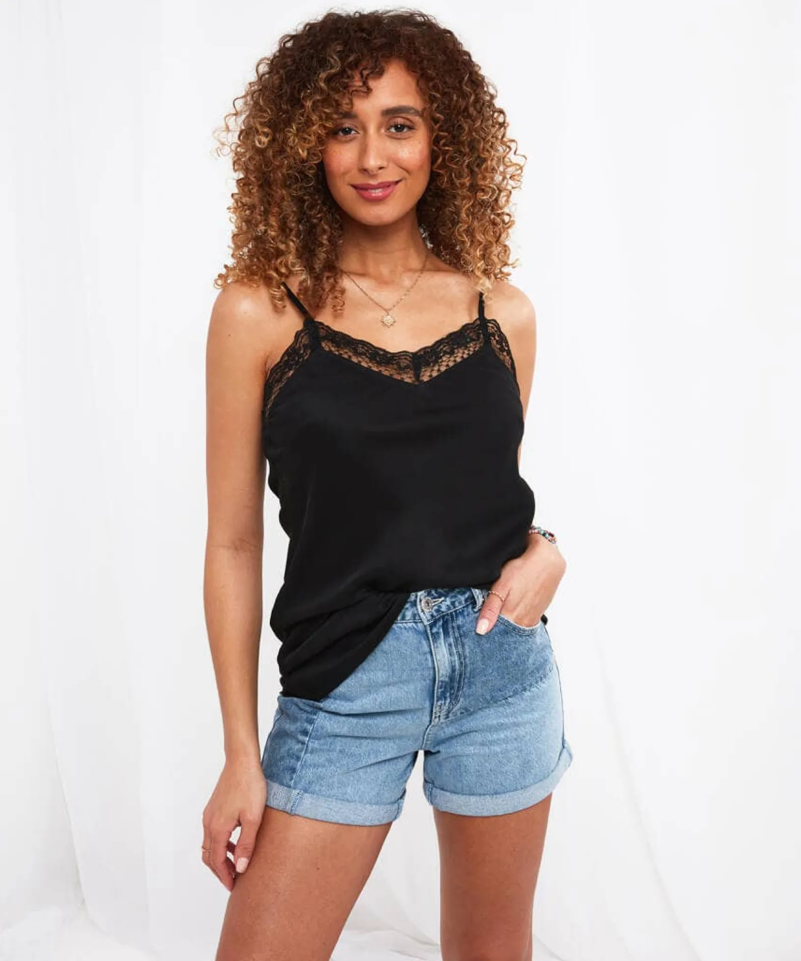 lace_trim_cami_vest_0.webp Tops, Tunics & Blouses | Sale Tops, Tunics & Blouses | Women's | Women's Joe Browns Lace Trim Cami Vest Black / Orange