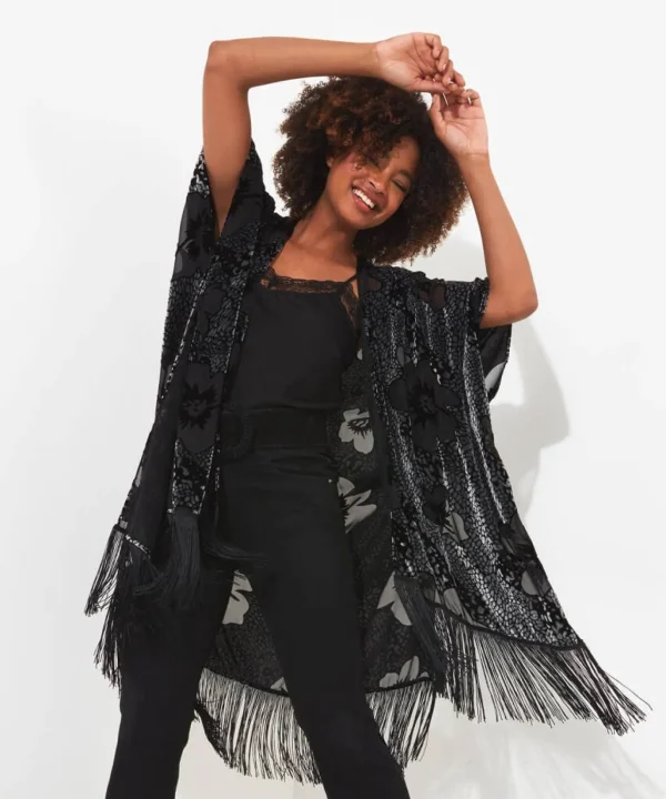 Occasion Outfits | Gifts | Cardigans & Coatigans | Accessories & Jewellery | Sale Accessories & Jewellery | Top Picks | Women's | Top Picks | Women's | Women's Joe Browns Lara Burn Out Tassel Kimono Silver/Black