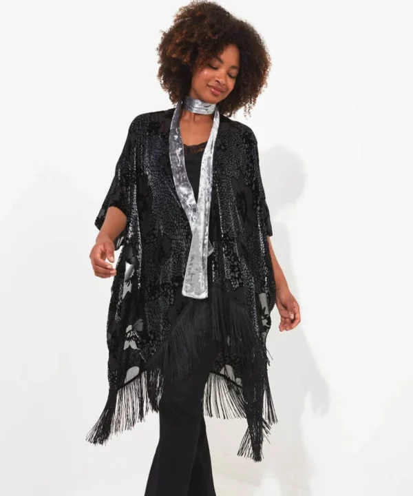 Occasion Outfits | Gifts | Cardigans & Coatigans | Accessories & Jewellery | Sale Accessories & Jewellery | Top Picks | Women's | Top Picks | Women's | Women's Joe Browns Lara Burn Out Tassel Kimono Silver/Black