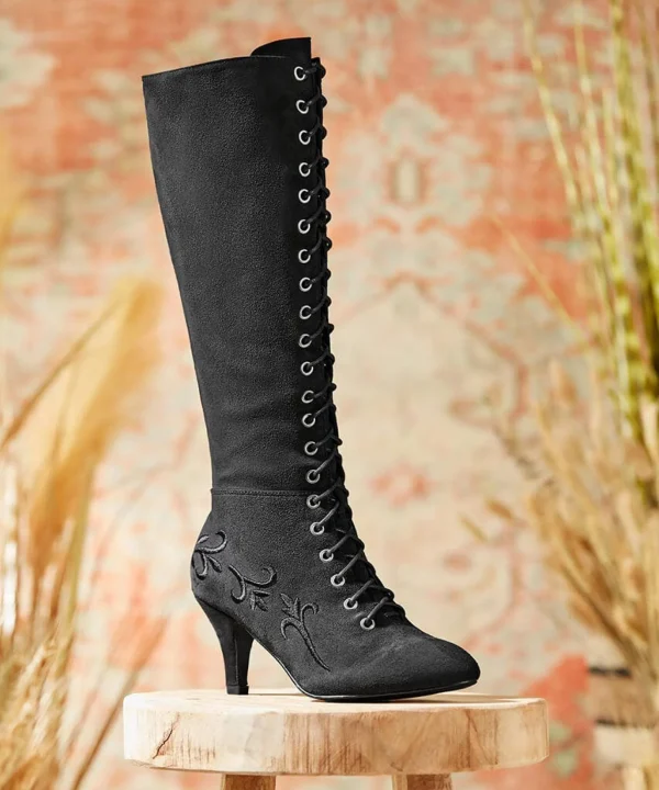Knee High Boots | Party Footwear | Boots & Shoes | Top Picks | Top Picks | Women's Joe Browns Layla Lace Up Embroidered Boots Black