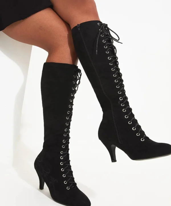 Knee High Boots | Party Footwear | Boots & Shoes | Top Picks | Top Picks | Women's Joe Browns Layla Lace Up Embroidered Boots Black