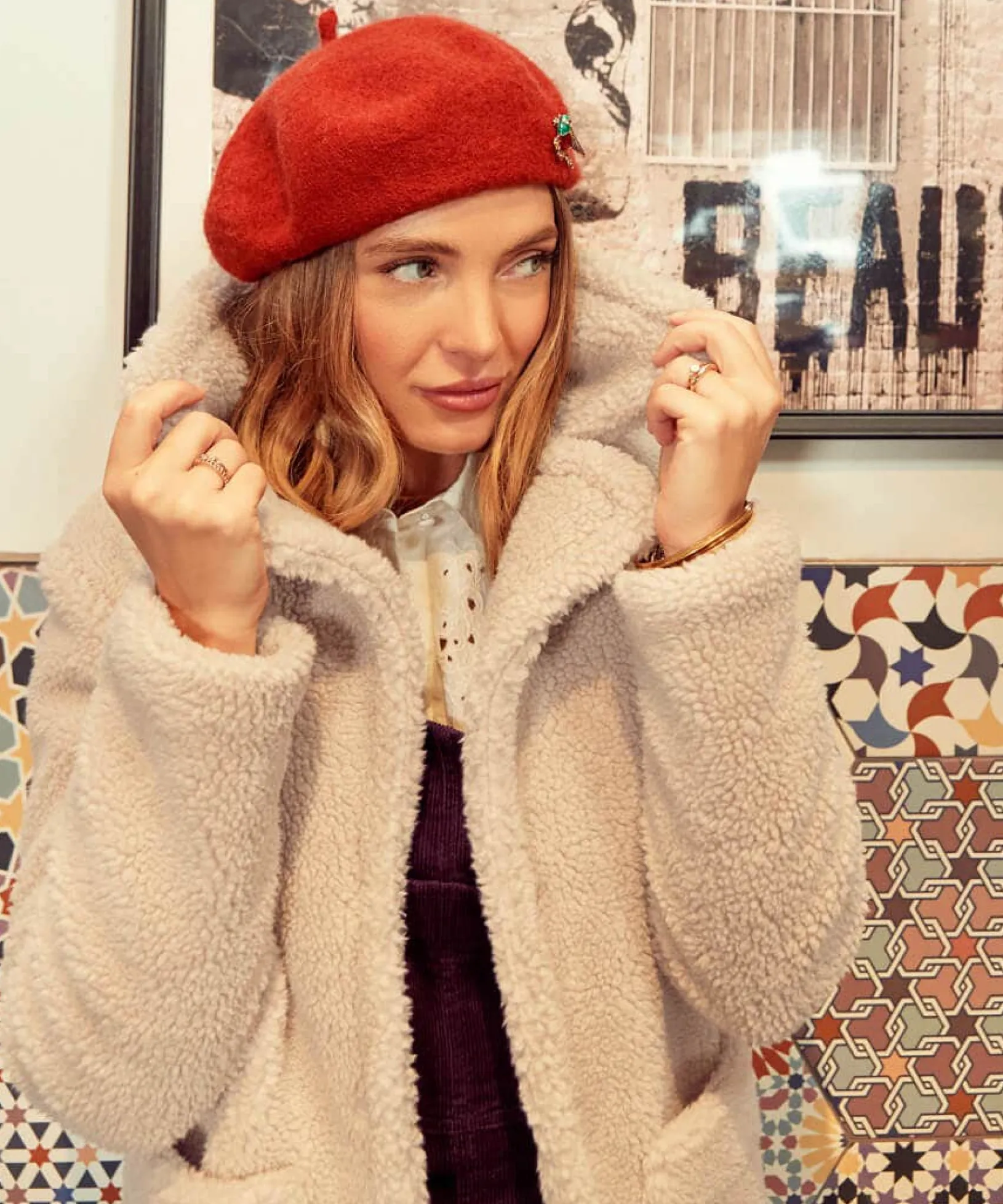 lille_city_wool_beret_3.webp Accessories & Jewellery | Women's Joe Browns Lille City Wool Beret Rust / Hot Pink / Mustard