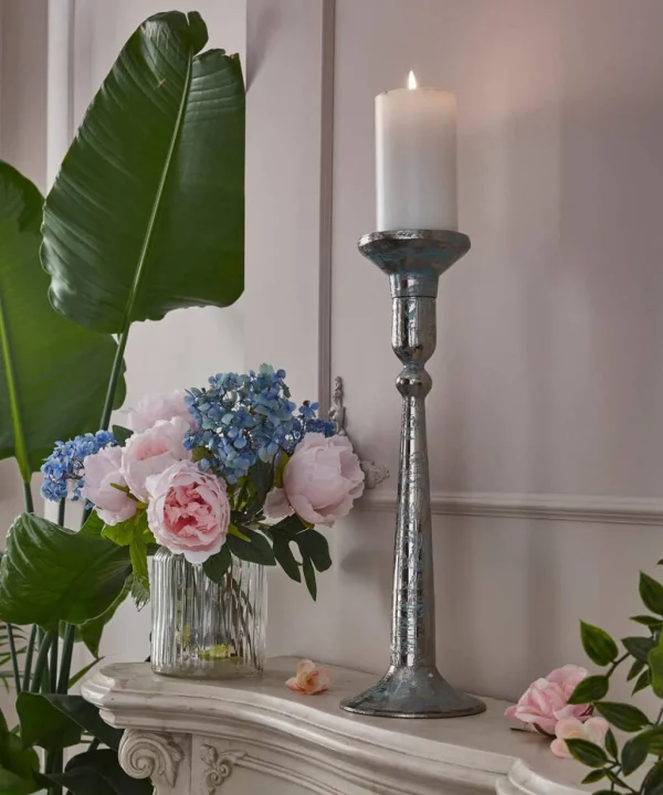 Living Room | Nouveau Reflections | Home Accessories | Candles & Candle Holders | Gifts | Home | Home | Home | Home | Women's Joe Browns Nouveau Distressed Blue Candle Holder Silver