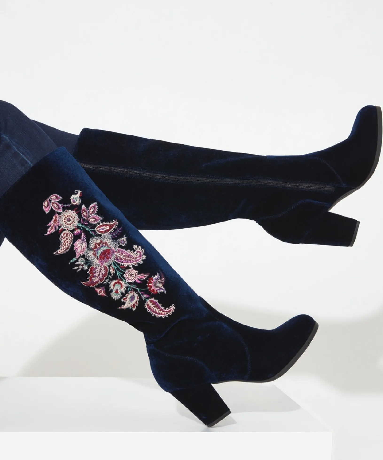 opulence_embroidered_velv_1.webp Knee High Boots | Party Footwear | Boots & Shoes | Sale Boots & Shoes | Top Picks | Top Picks | Women's | Women's Joe Browns Opulence Embroidered Velvet Boots Navy Multi