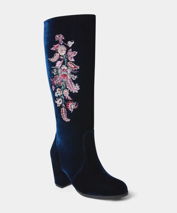 Knee High Boots | Party Footwear | Boots & Shoes | Sale Boots & Shoes | Top Picks | Top Picks | Women's | Women's Joe Browns Opulence Embroidered Velvet Boots Navy Multi