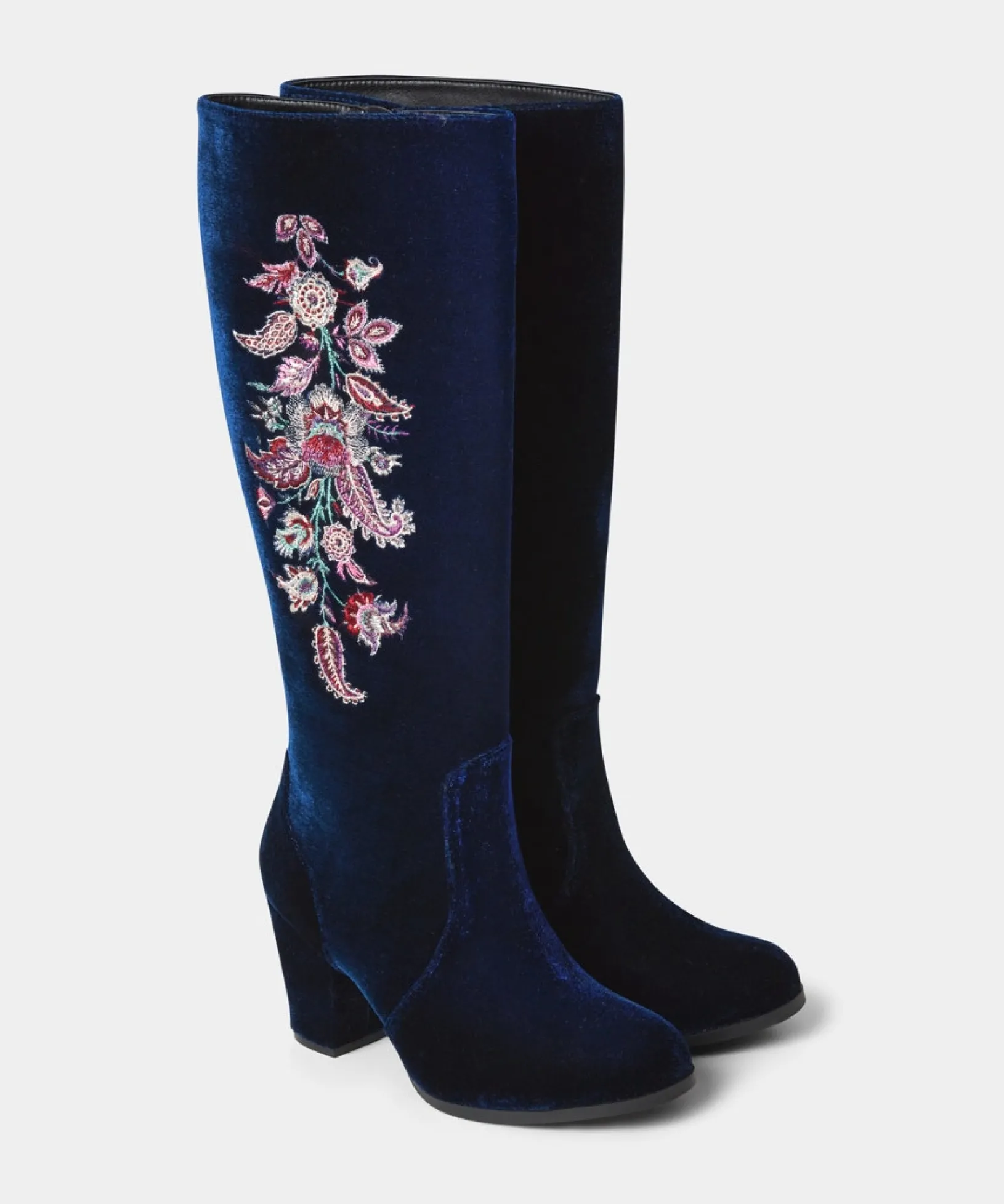 opulence_embroidered_velv_3.webp Knee High Boots | Party Footwear | Boots & Shoes | Sale Boots & Shoes | Top Picks | Top Picks | Women's | Women's Joe Browns Opulence Embroidered Velvet Boots Navy Multi