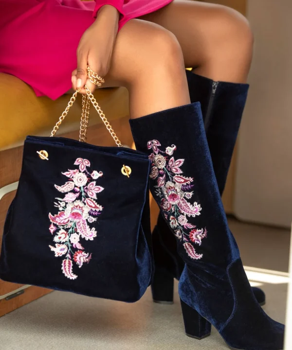 Knee High Boots | Party Footwear | Boots & Shoes | Sale Boots & Shoes | Top Picks | Top Picks | Women's | Women's Joe Browns Opulence Embroidered Velvet Boots Navy Multi