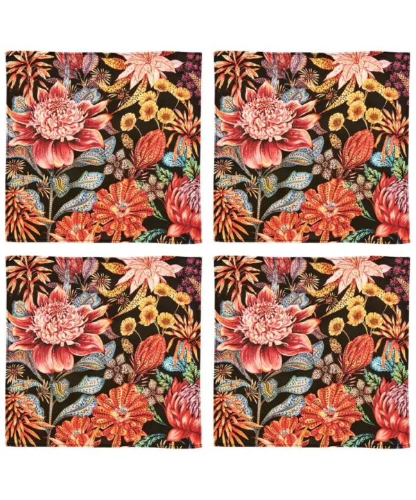 Endless Sunsets | Floral Décor | Nature Décor | Kitchen | Home | Home | Home | Home Joe Browns Pack Of 4 Fantastically Floral Cotton Napkins Black