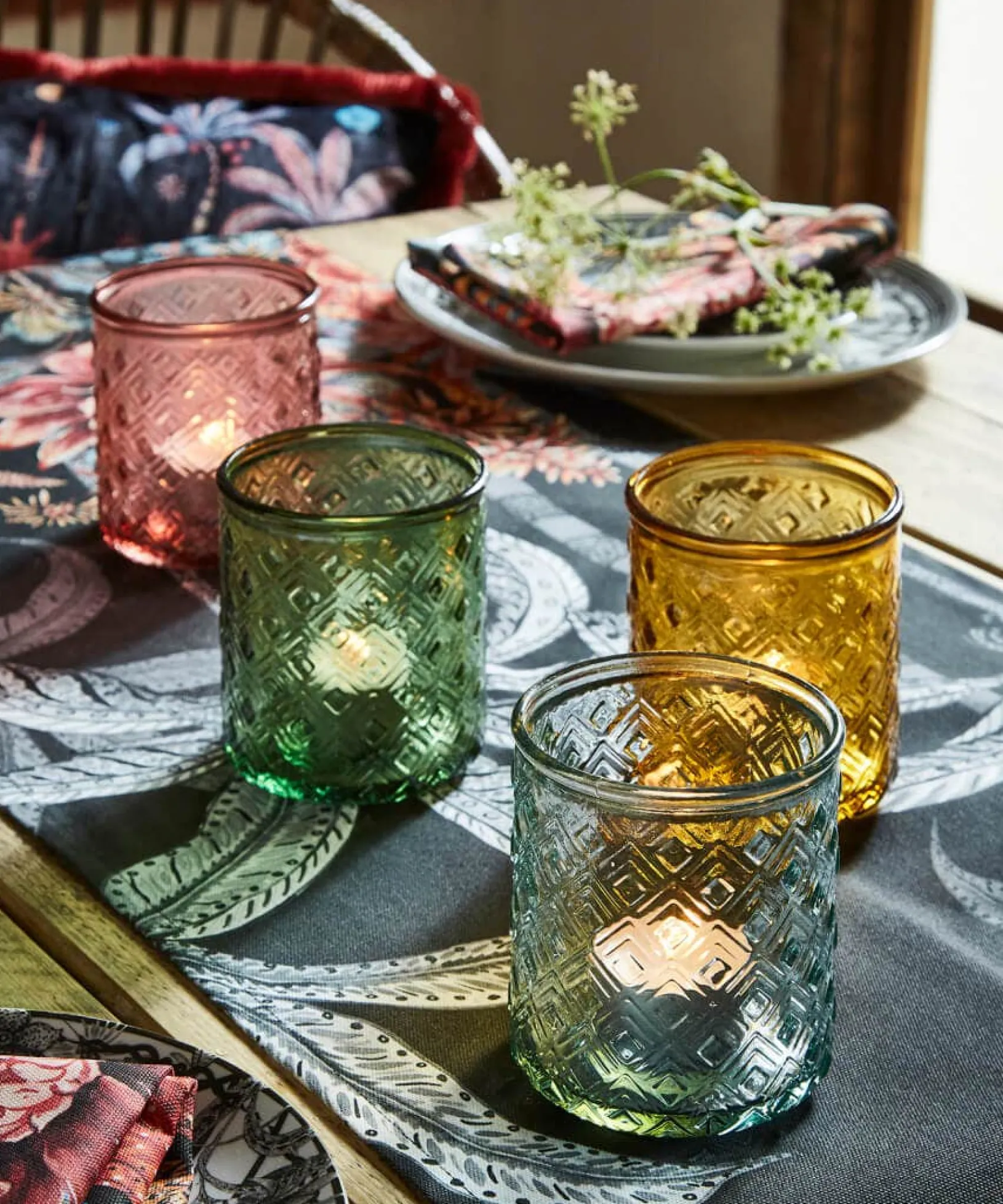 pack_of__recycled_glass_t_0-1.webp Living Room | Bedroom | Endless Sunsets | Home Accessories | Gifts | Home | Home | Home | Home | Women's Joe Browns Pack Of 4 Recycled Glass Tealight Holders Multi