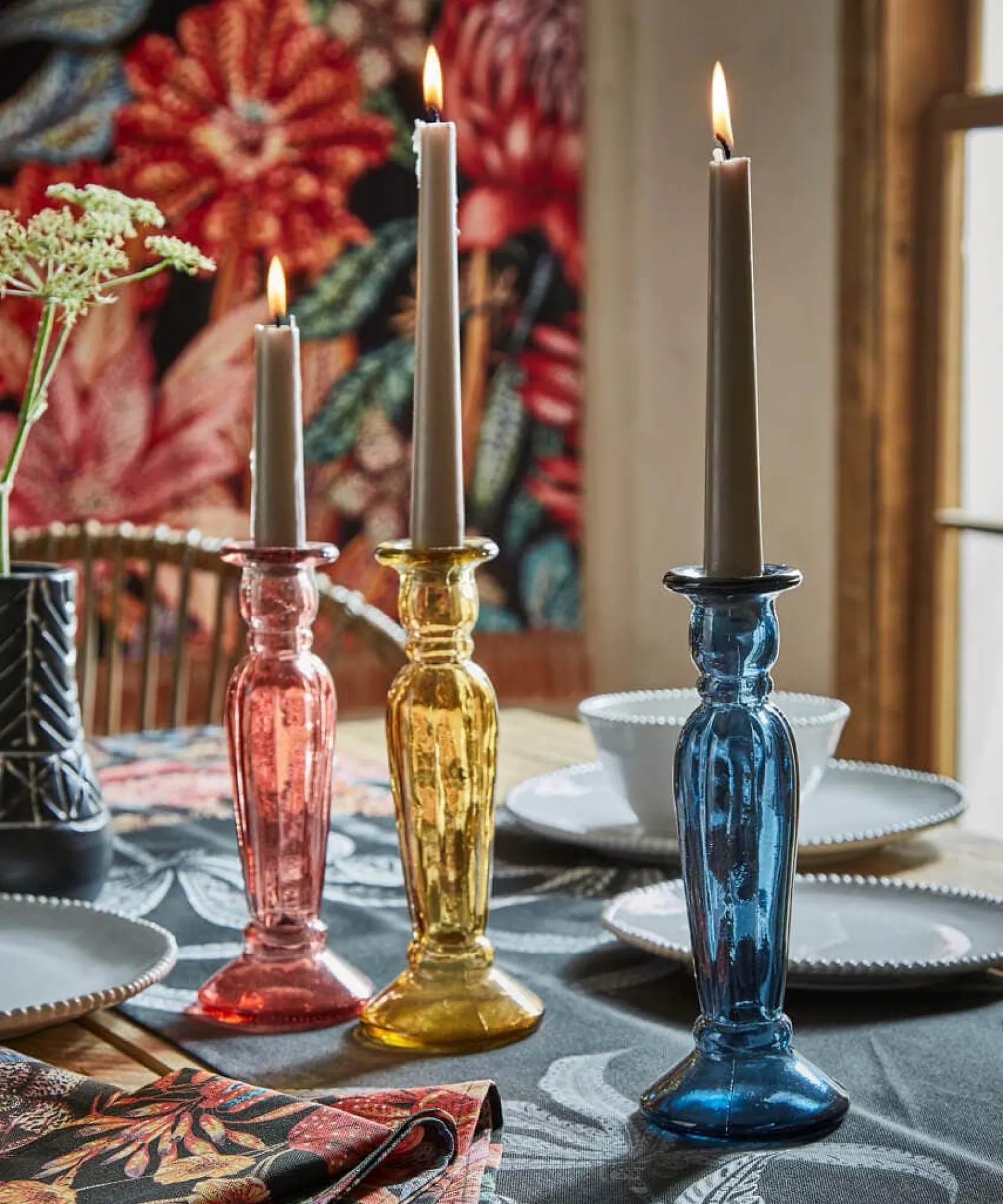 pack_of__recycled_glass_t_0.webp Living Room | Bedroom | Endless Sunsets | Home Accessories | Candles & Candle Holders | Gifts | Home | Home | Home | Home | Home | Women's Joe Browns Pack Of 3 Recycled Glass Tall Candle Holders Multi