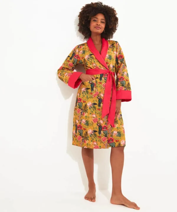 Pyjamas & Loungewear | Gifts | Sale Pyjamas & Loungewear | Women's | Women's | Women's Joe Browns Peacock Print Dressing Gown Gold