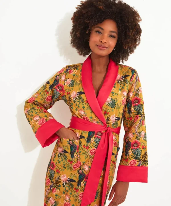Pyjamas & Loungewear | Gifts | Sale Pyjamas & Loungewear | Women's | Women's | Women's Joe Browns Peacock Print Dressing Gown Gold