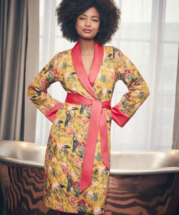 Pyjamas & Loungewear | Gifts | Sale Pyjamas & Loungewear | Women's | Women's | Women's Joe Browns Peacock Print Dressing Gown Gold