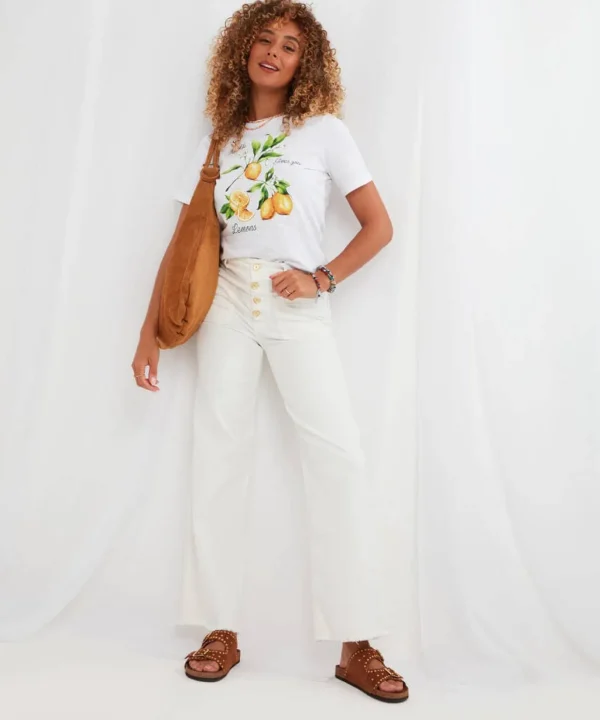 Sale Jeans & Trousers | Women's Joe Browns Pippa Wide Leg Jeans White / Pink