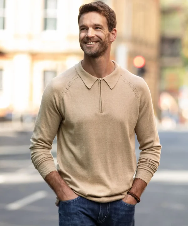 Shop Men's Collection | Knitwear & Jumpers | Sale Knitwear & Jumpers | Top Picks | Men，s | Men，s Joe Browns Premium Knitted Polo Oatmeal