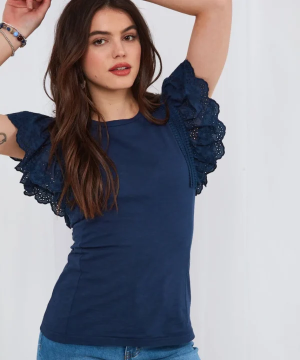 Sale Tops, Tunics & Blouses | Women's Joe Browns Pretty Broderie Top Navy / Pink / White