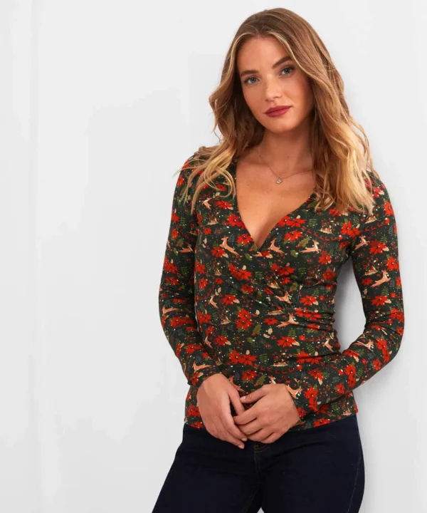 Tops, Tunics & Blouses | Half Price Christmas Styles | Sale Tops, Tunics & Blouses | Women's | Women's | Women's Joe Browns Radiant Reindeer Wrap Top Green