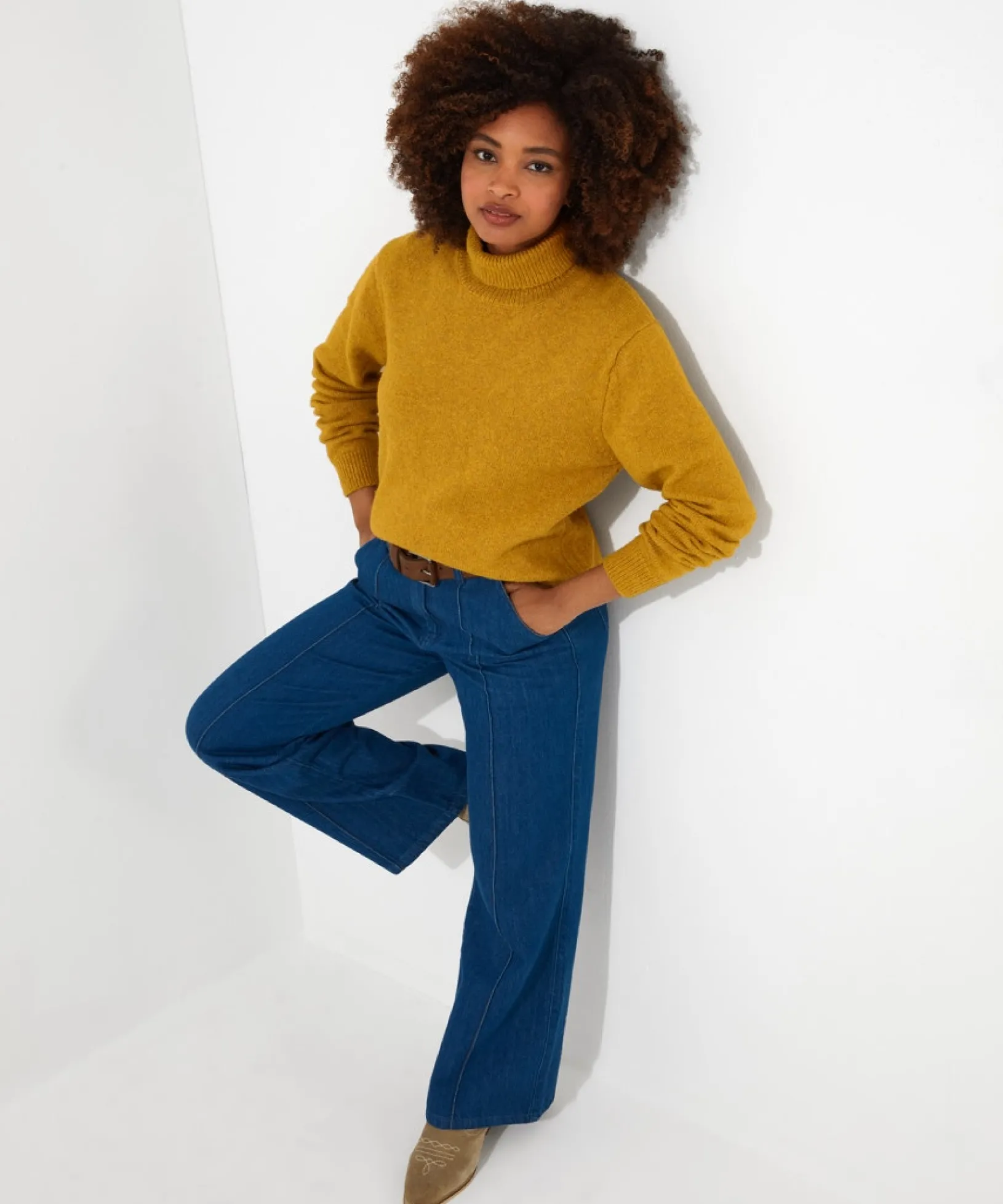 relaxing_roll_neck_jumper_3.webp Cardigans & Coatigans | Sale Knitwear & Jumpers | Top Picks | Women's Joe Browns Relaxing Roll Neck Jumper Ochre
