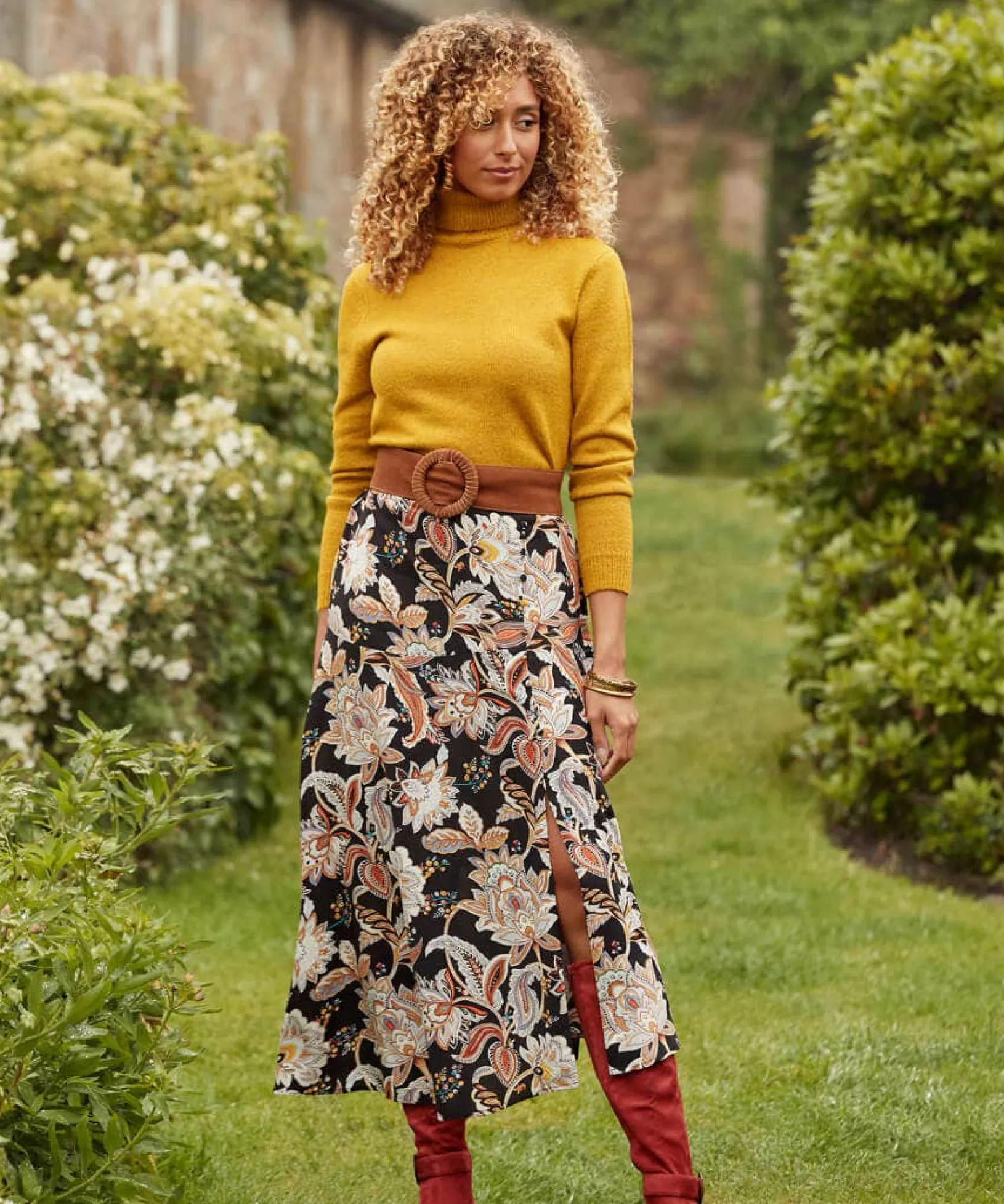 relaxing_roll_neck_jumper_5.webp Cardigans & Coatigans | Sale Knitwear & Jumpers | Top Picks | Women's Joe Browns Relaxing Roll Neck Jumper Ochre