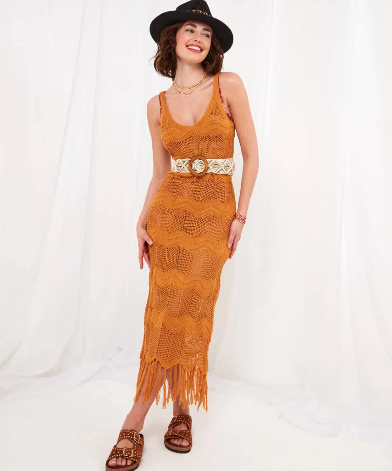 san_antonio_cover_up_dres_0.webp Sale Accessories & Jewellery | Women's Joe Browns San Antonio Cover Up Dress Ochre / Black