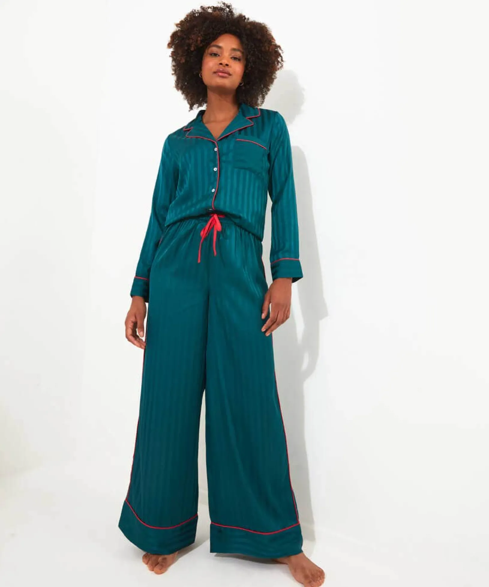 satin_stripe_pyjama_botto_0.webp Pyjamas & Loungewear | Gifts | Sale Pyjamas & Loungewear | Women's | Women's | Women's Joe Browns Satin Stripe Pyjama Bottoms Teal